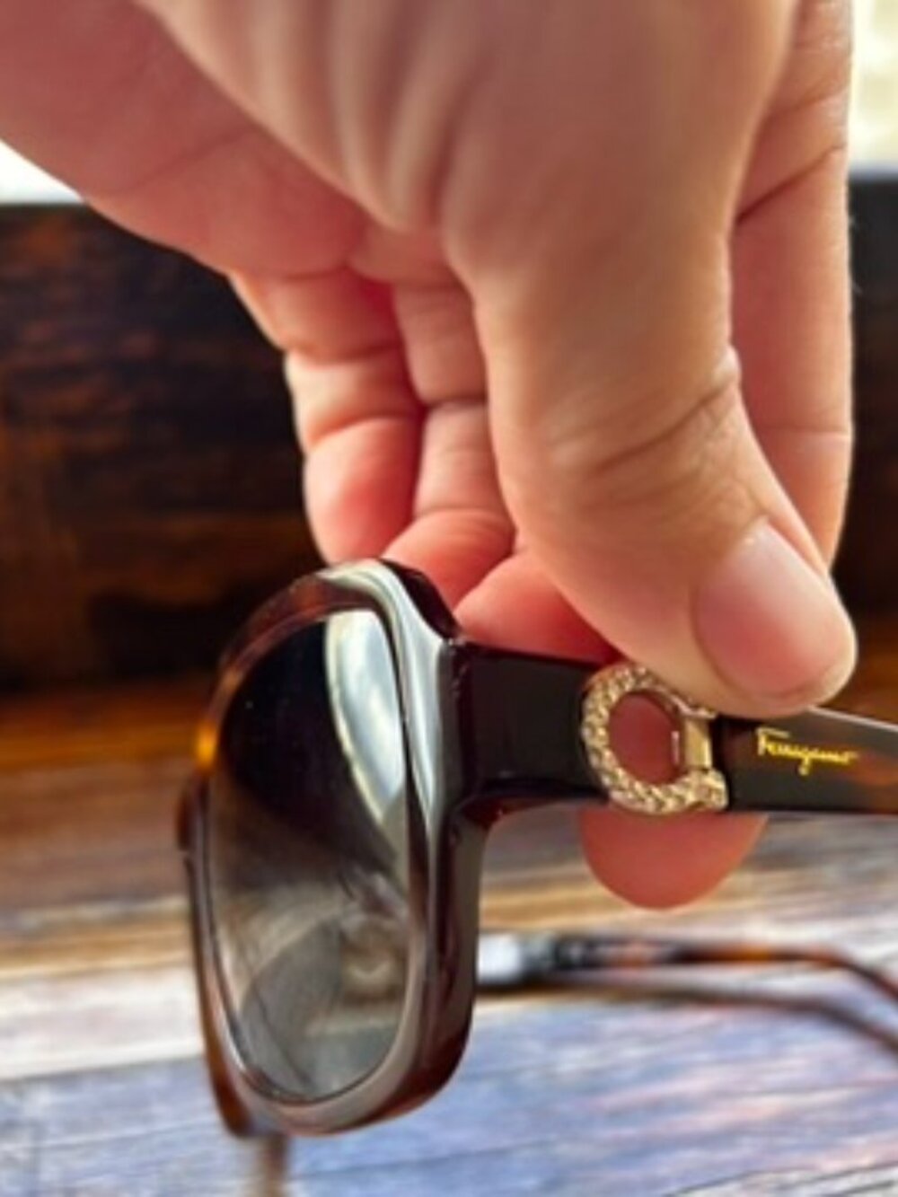 Salvatore Ferragamo Dark Tortoiseshell Sunglasses with Gold Accent